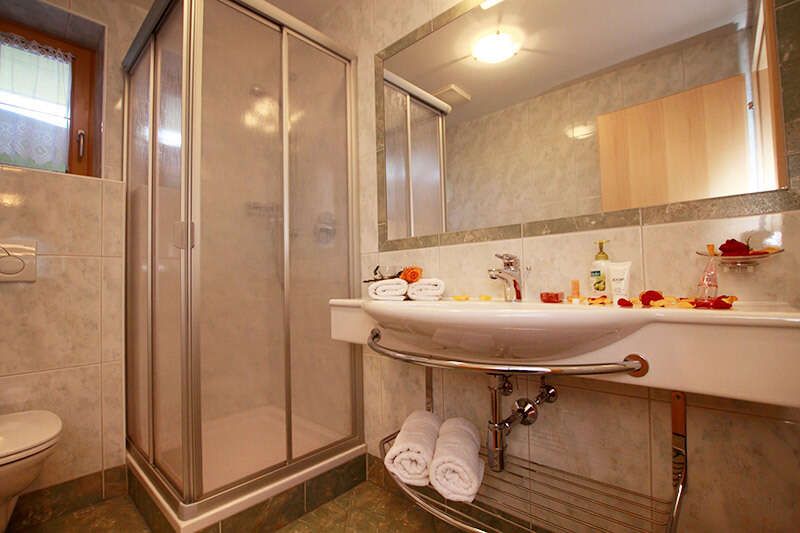 Badezimmer im Appartement 1mit Dusche und WC im Landhaus Barbara 
